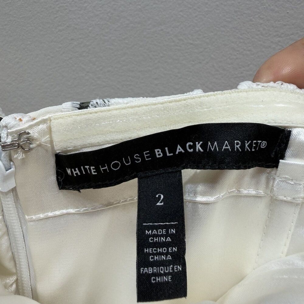 WHITE HOUSE BLACK MARKET Size 2 Lemon Patterned Lace Overlay Strapless Dress - Picture 4 of 9